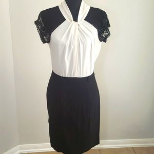 Bisou Bisou cream and black lace dress